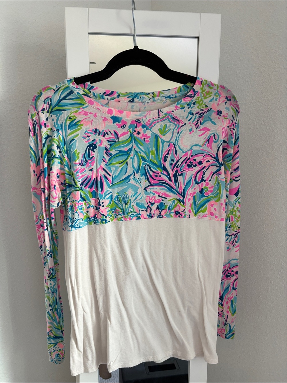 Lilly Pulitzer Floral Colorblock Long Sleeve Top in Pink, Blue & Green